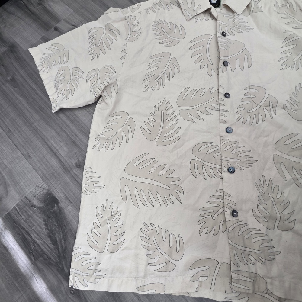 Aureus Hawaiian Shirt Mens XL Beige Short Sleeve Pocket Summer Silk Blend Summer - Picture 3 of 10